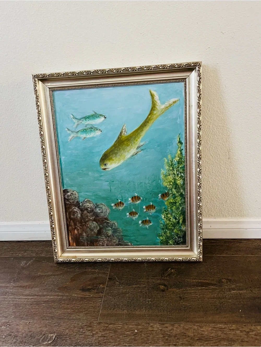 Hand-Painted Fish Aquarium Art Print - Green 17/21 inches